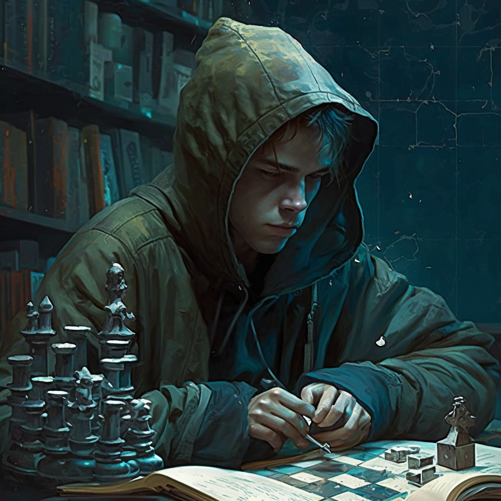 Studying Chess in a Dark Hoodie